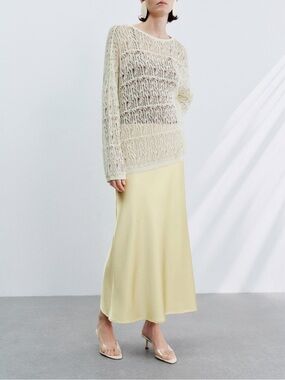 Light Lemon Satin Maxi Skirt — Women's Elegant Bias Cut